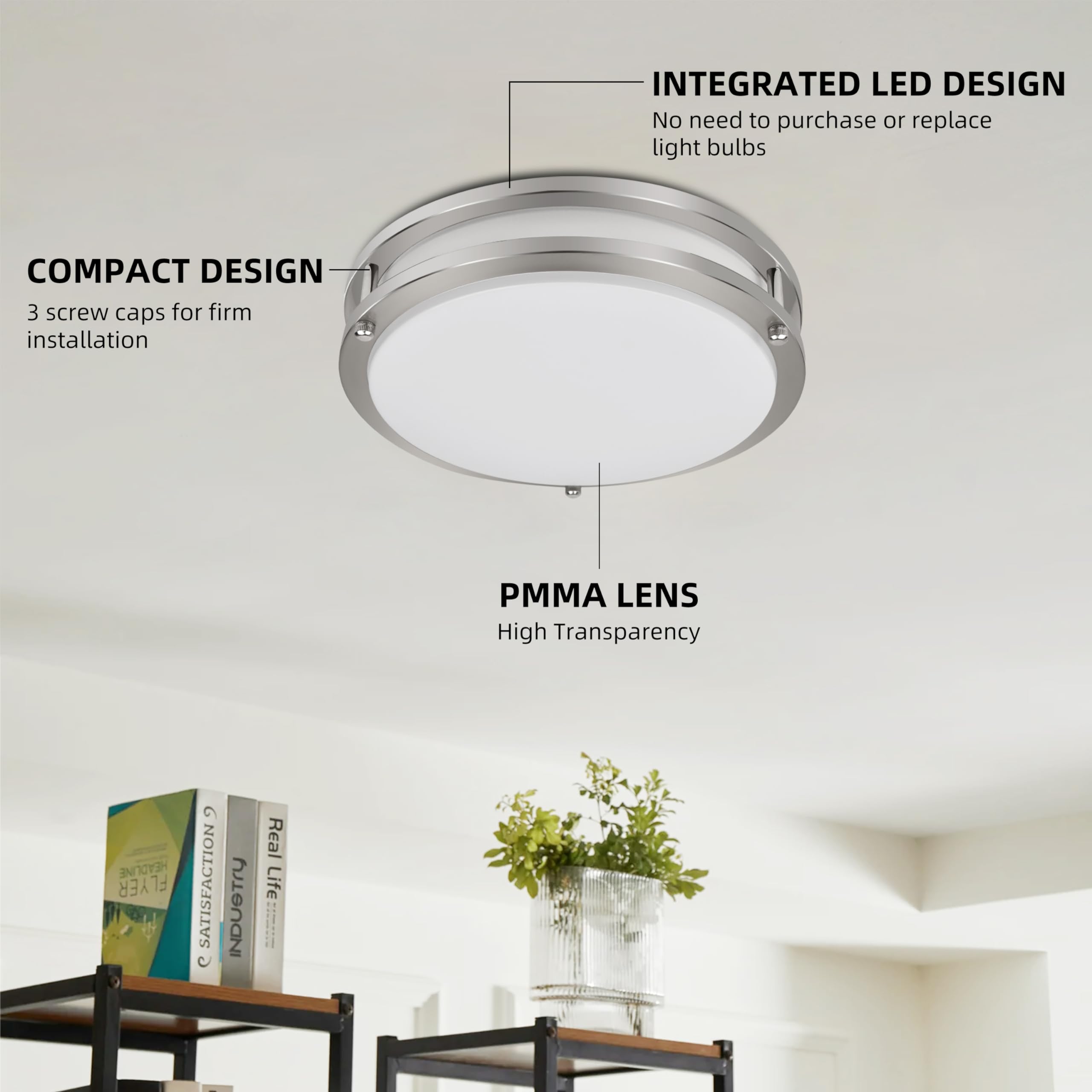 Hykolity flush-mount ceiling light installed seamlessly in ceiling.
