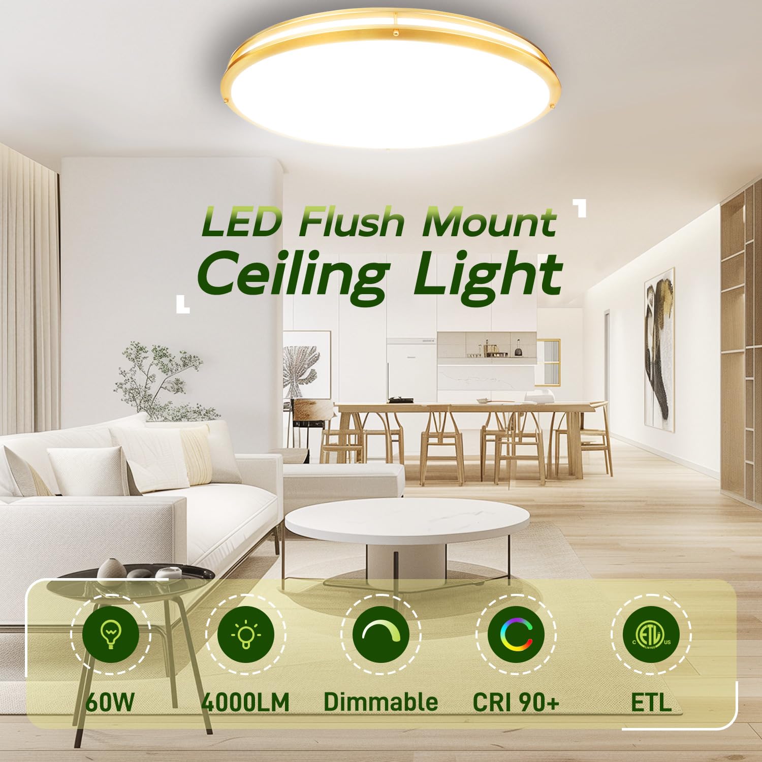Hykolity gold finish closet light suitable for storage areas.