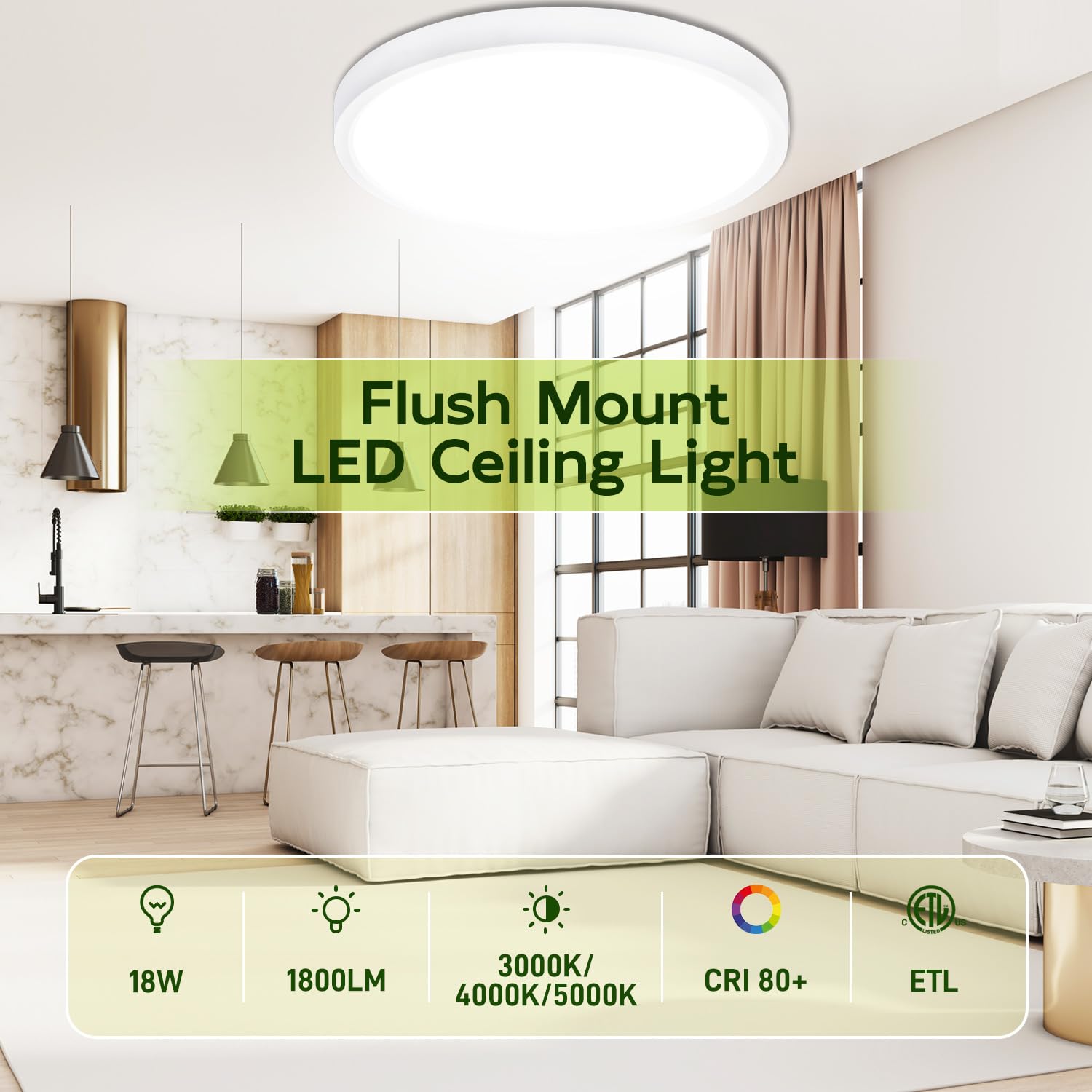Hykolity damp-location rated ceiling light for kitchens and baths