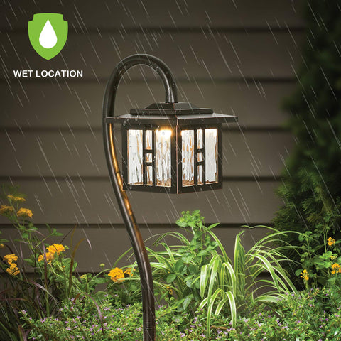 Die-cast aluminum outdoor light stands up to weather.