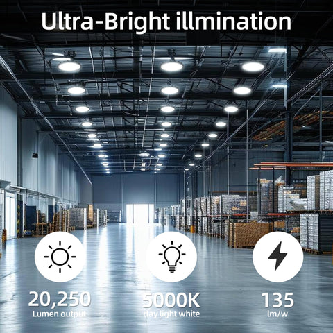 Hykolity easy-install UFO high bay with movable hook for secure ceiling mounting.