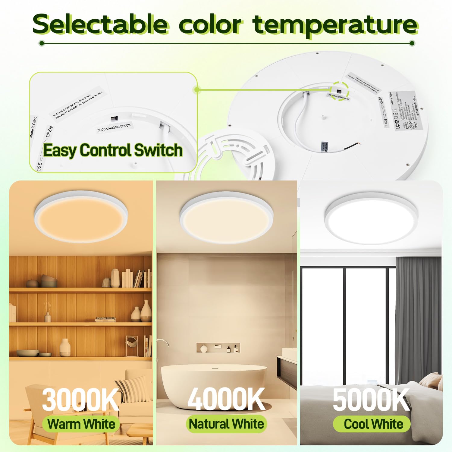 Hykolity edge-lit round panel with slim profile for low ceilings