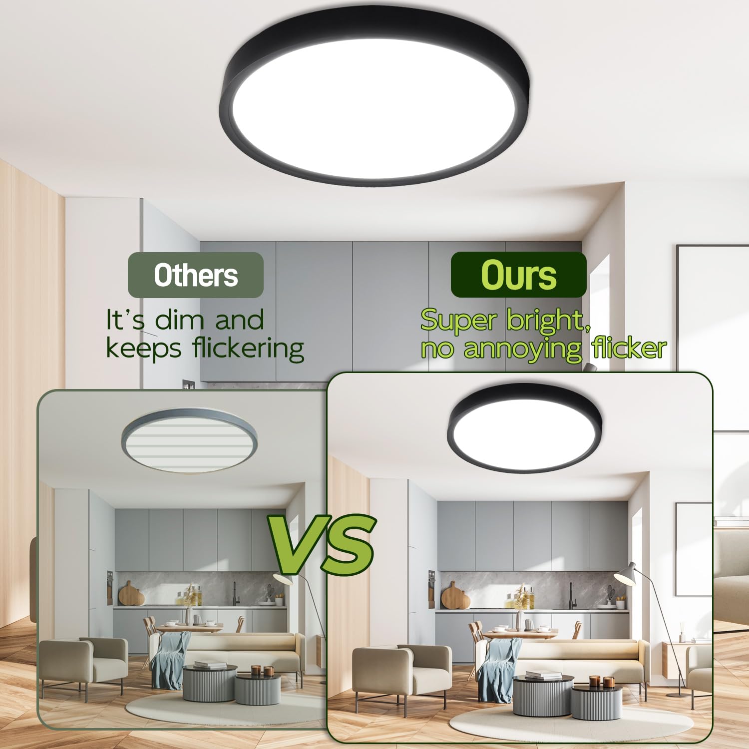 Hykolity flush-mount 9-inch LED panel suitable for damp locations