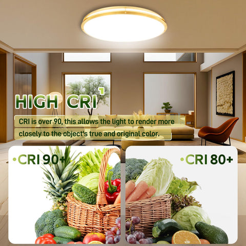 Hykolity flushmount kitchen light with elegant gold finish.