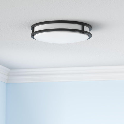 hykolity LED flush mount with white diffuser softens brightness for comfortable rooms.