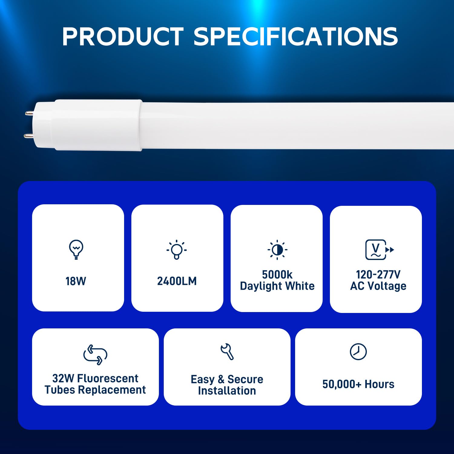 Hykolity LED T8 tube with frosted shatterproof cover diffuses light.