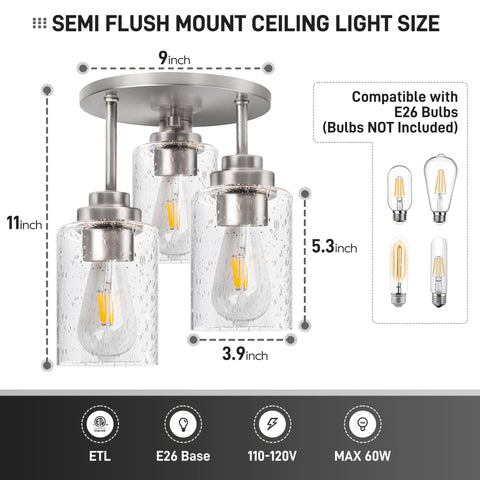 Hykolity nineinch-semi-flush-size fits compact spaces with balanced lighting.