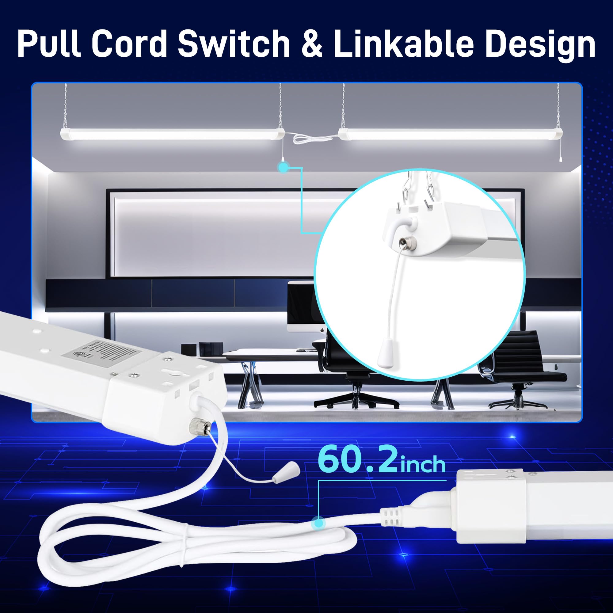 Hykolity pull chain on LED shop light for quick control