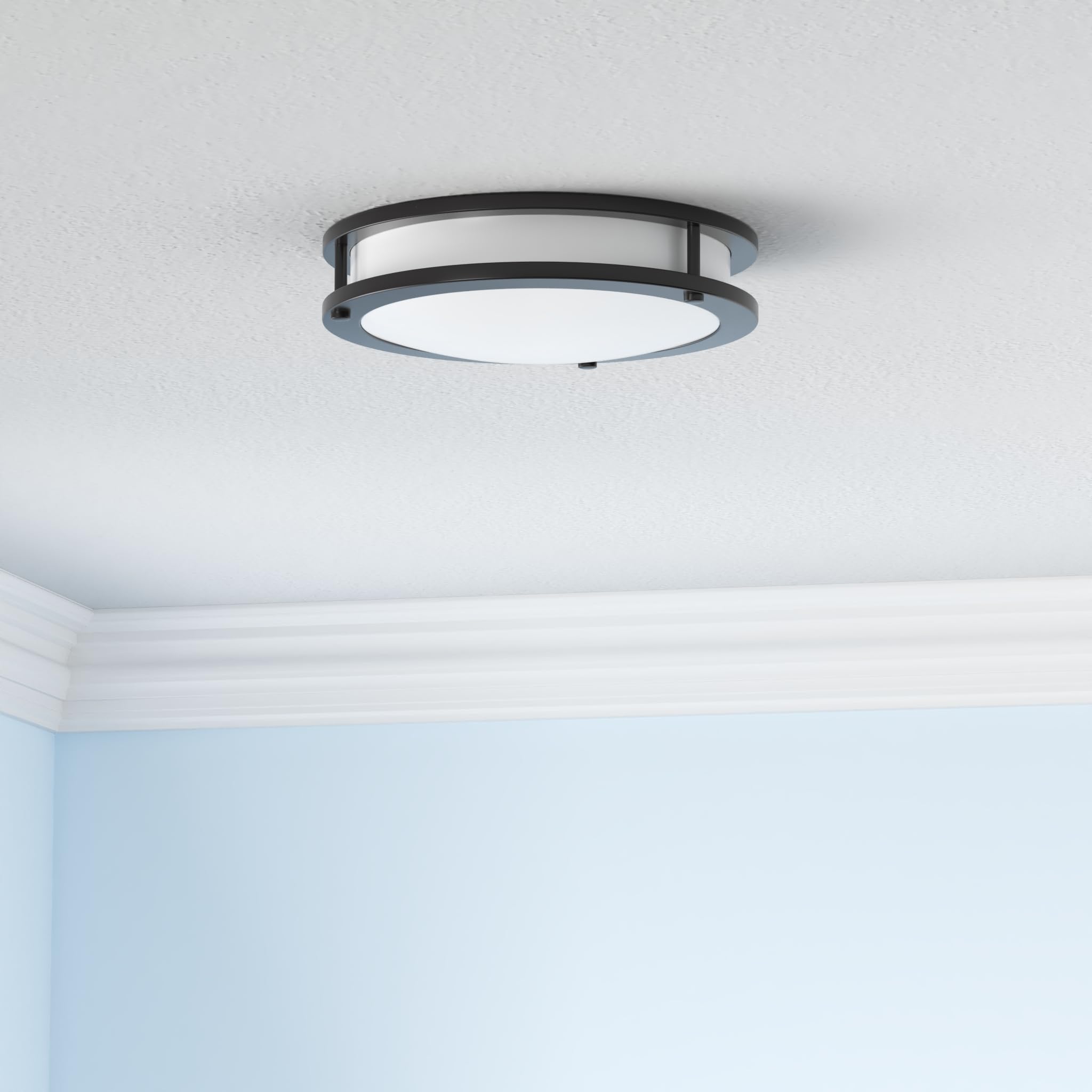 hykolity Saturn 13in flush mount dimmer compatibility demonstrates adjustable brightness in use.