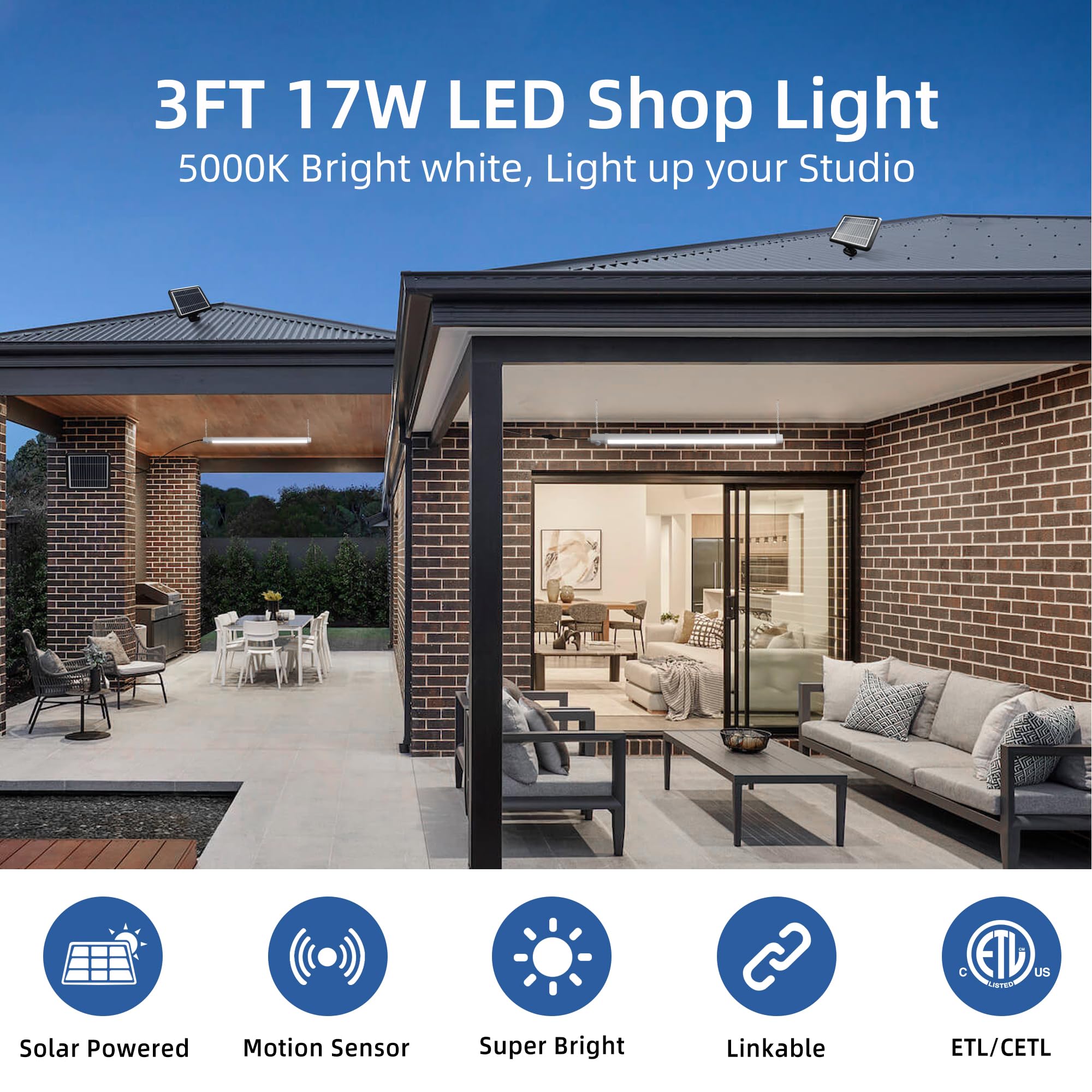 Split solar panel and light design enabling flexible indoor or outdoor placement.