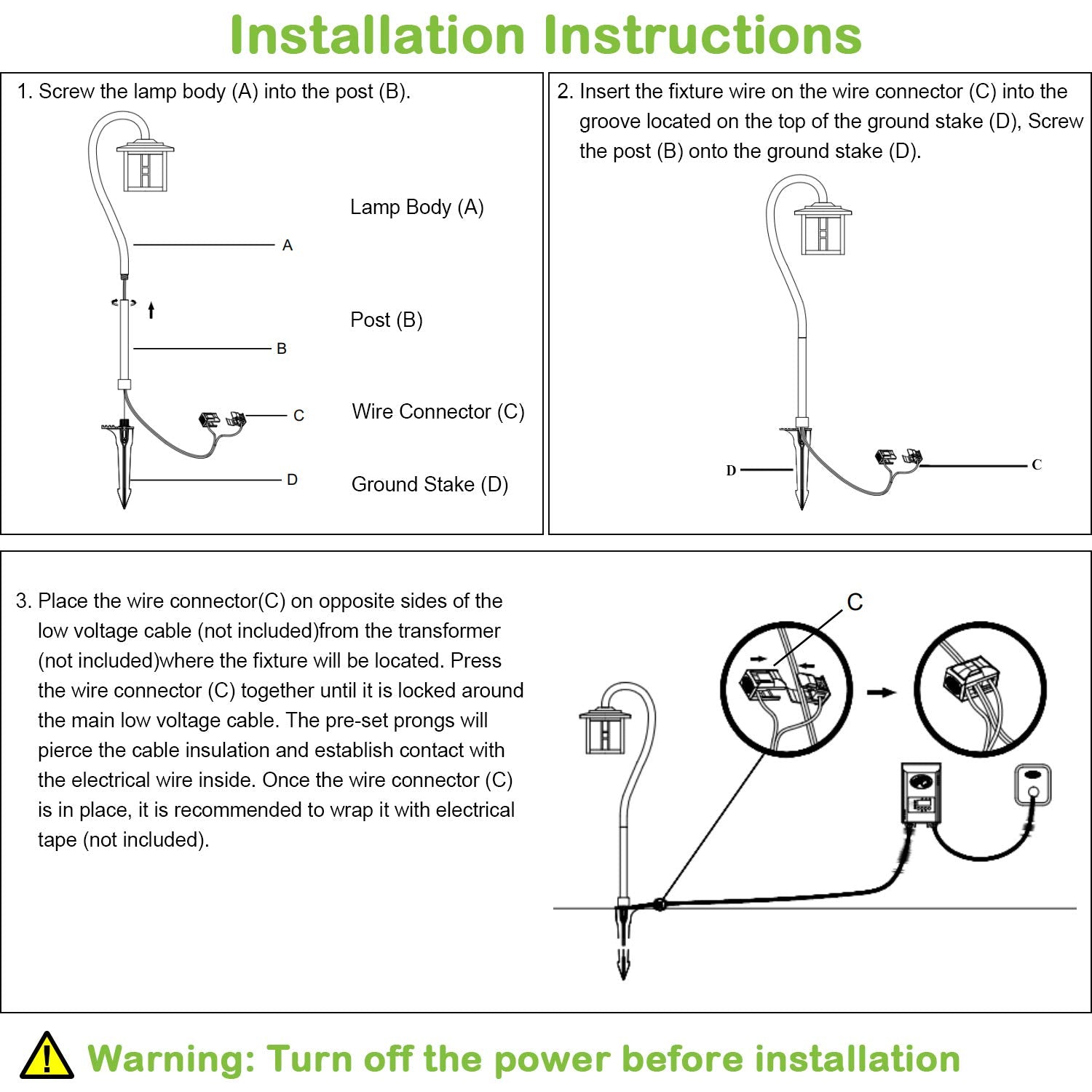 Quick-install wire connector simplifies DIY wiring and setup for outdoor lighting.