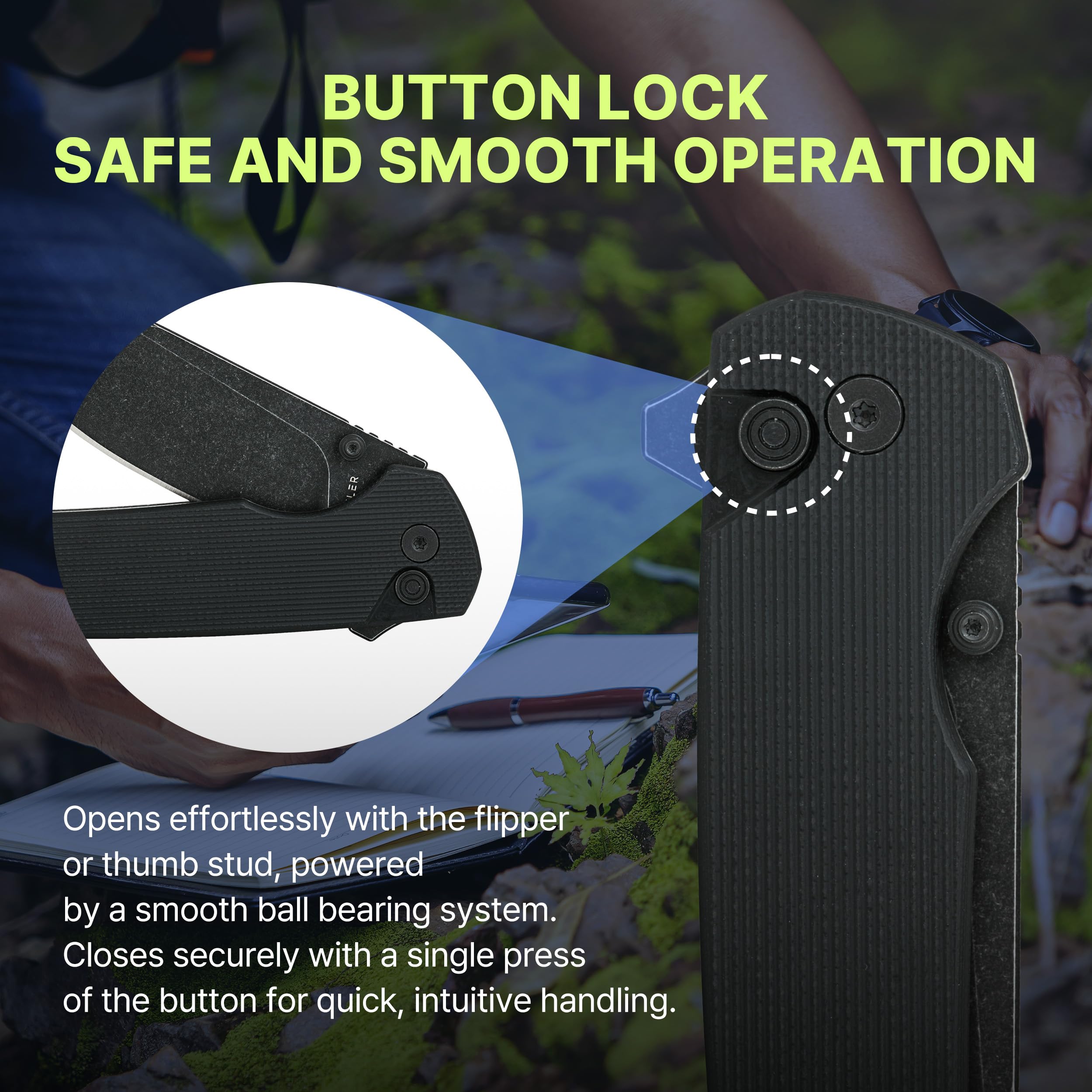 HYLER Mamba black G10 handle with reliable grip in wet conditions