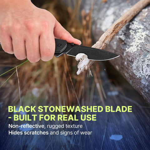HYLER Mamba stonewashed blade reduces glare and hides scratches