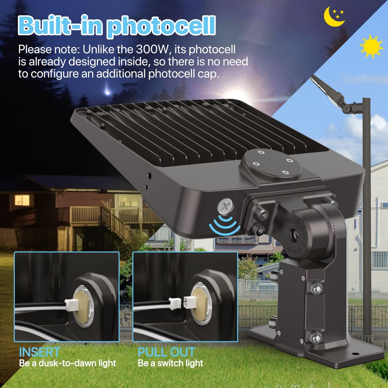 HYPERLITE light with photocell enables dusk-to-dawn operation.