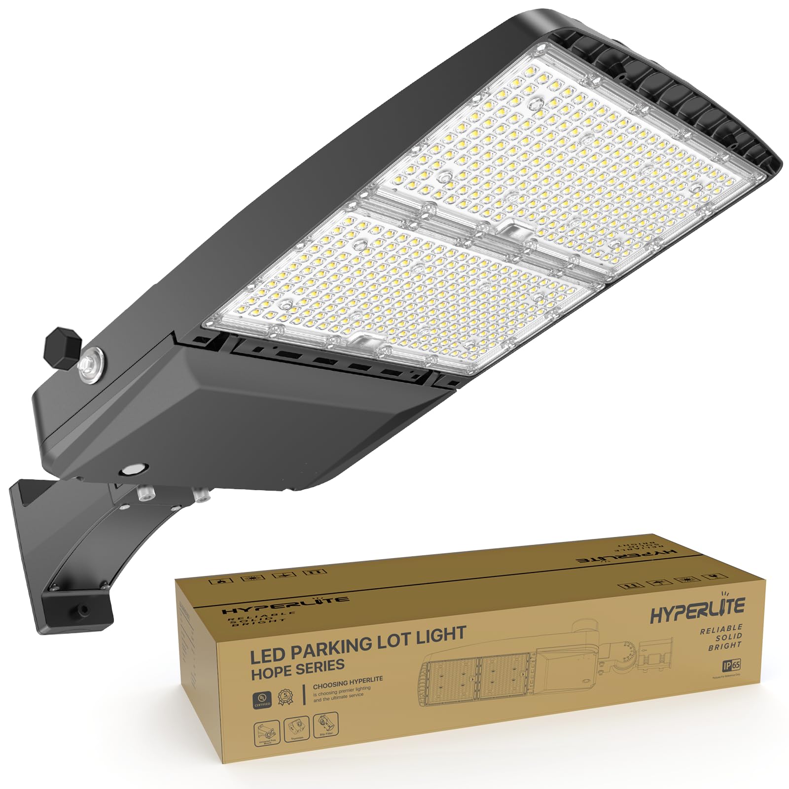 HYPERLITE 300W LED parking lot light front view delivers enhanced visibility and safety