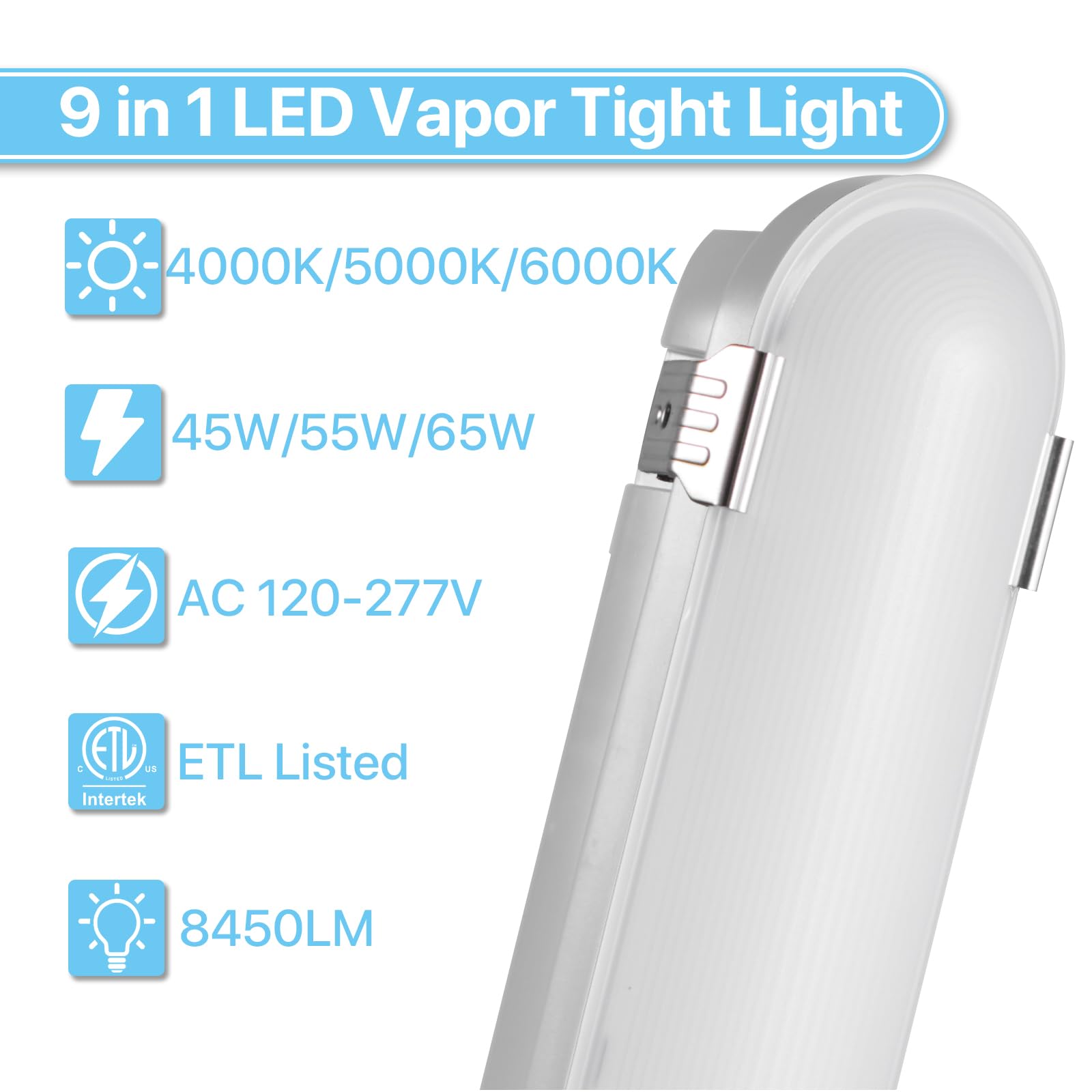 Hyperlite 65W vapor-tight light side angle showing rugged IP65 housing