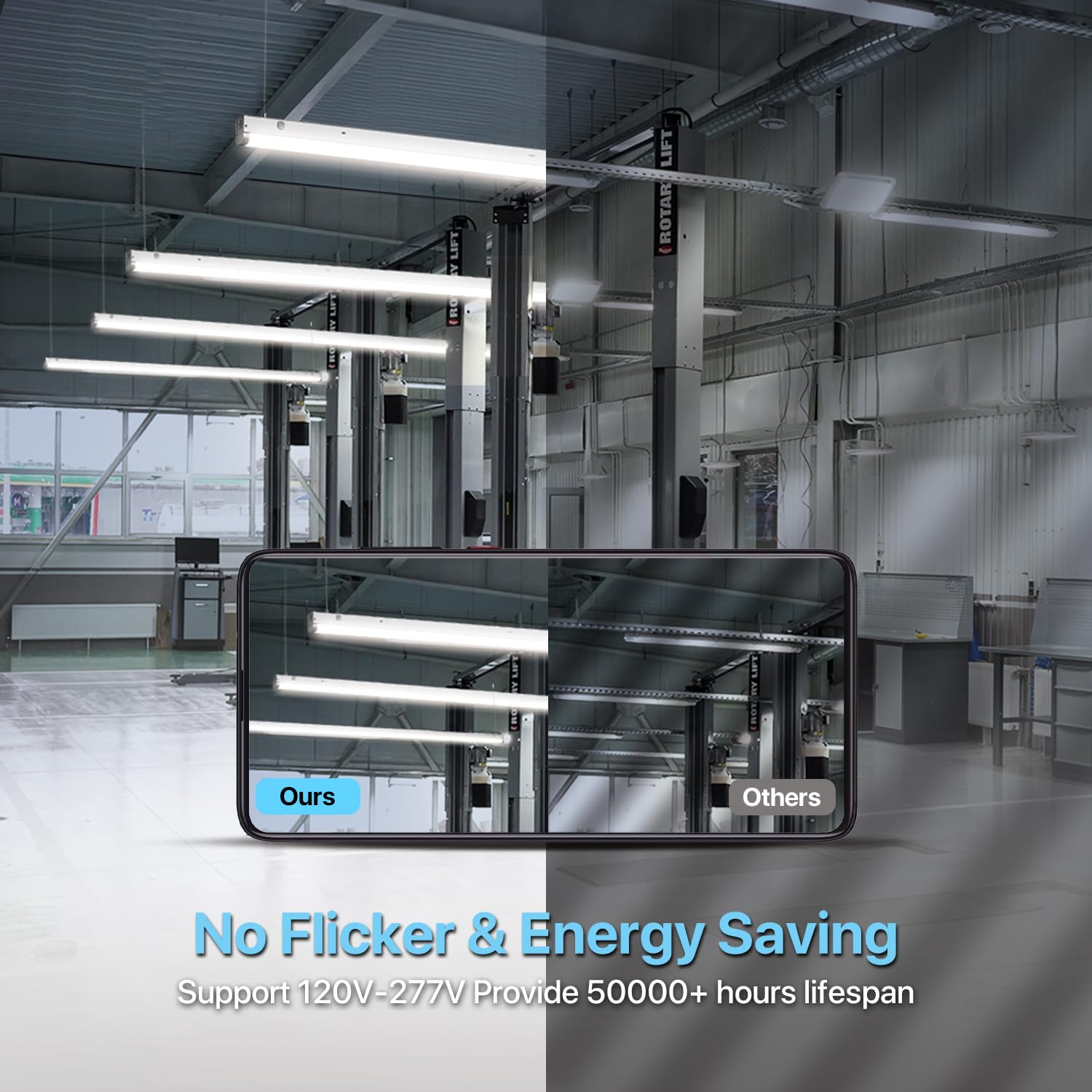 Hyperlite 8ft LED strip light offers 3500K-5000K options for accurate task lighting.