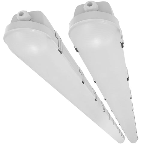 HYPERLITE 8ft LED vapor-tight light showing broad coverage in a wet space.