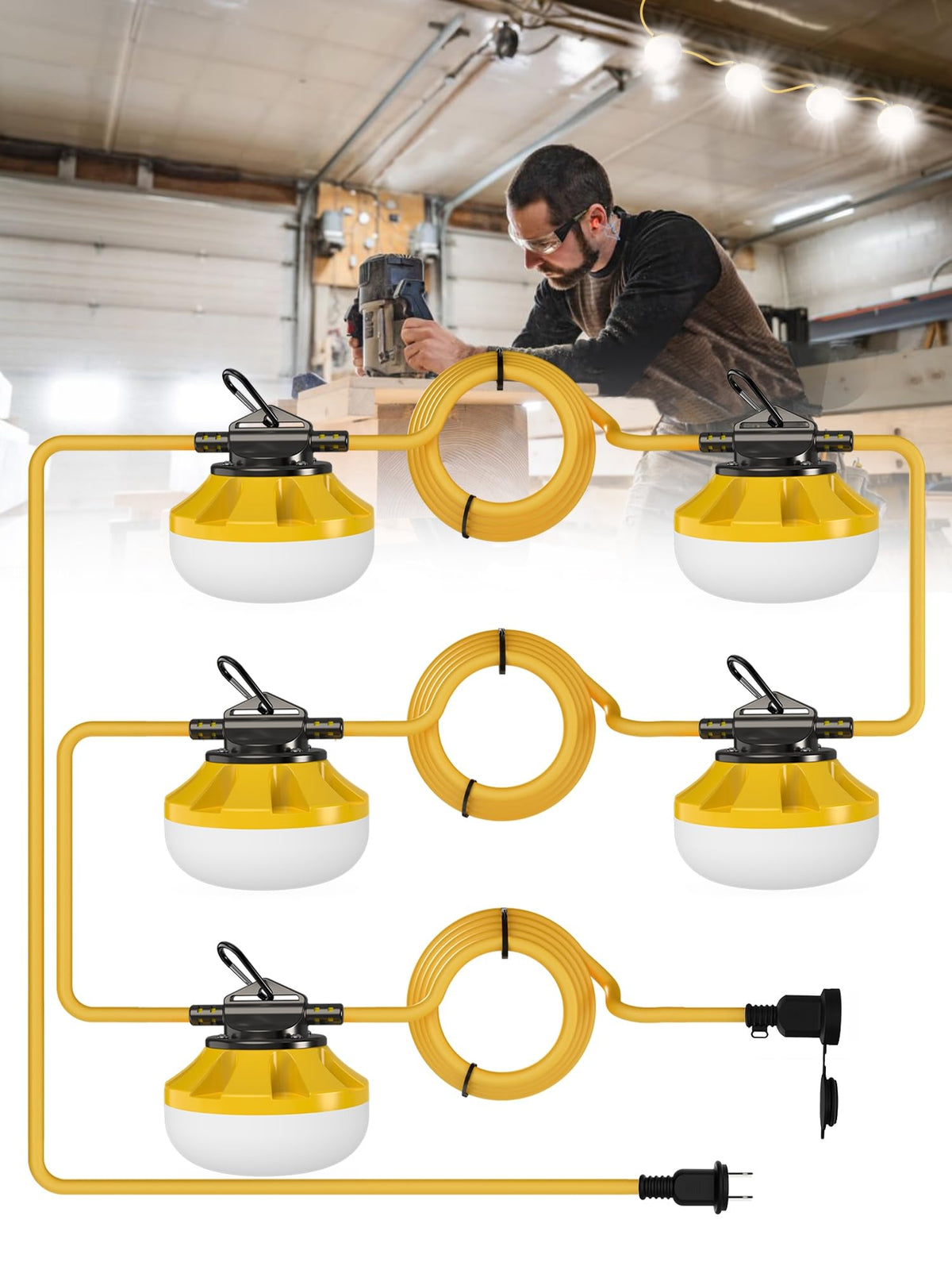 HYPERLITE Construction String Lights 50ft with 5 bulbs provide bright site illumination