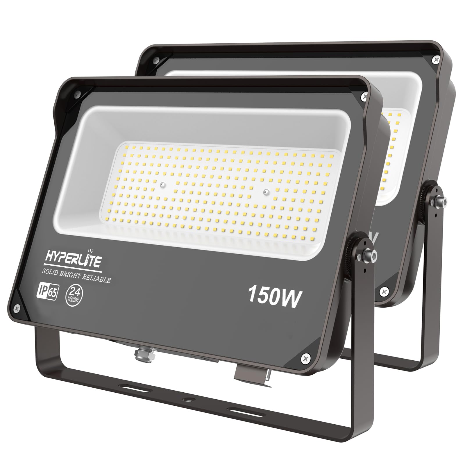 Hyperlite 150W flood light front view for bright, even yard illumination