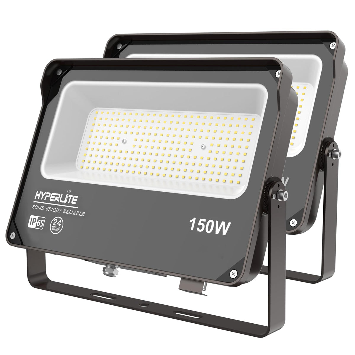 Hyperlite 150W flood light front view for bright, even yard illumination