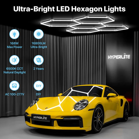 Hyperlite Gen 2 hexagon light panel providing stable illumination with no flicker.