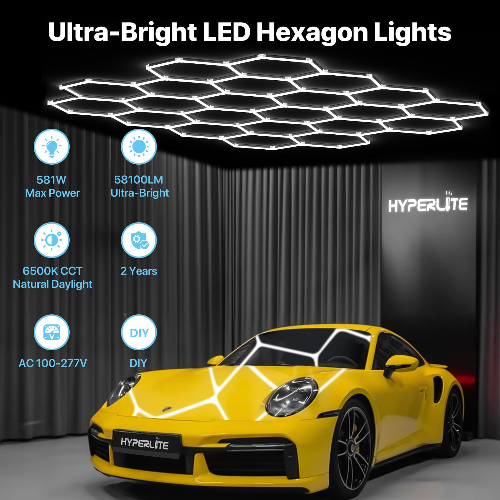 HYPERLITE Gen 2 hexagon light installation process showing safe ceiling mounting.