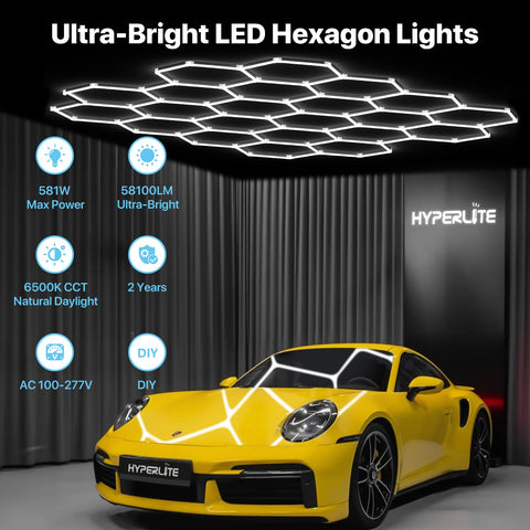 HYPERLITE Gen 2 hexagon light installation process showing safe ceiling mounting.