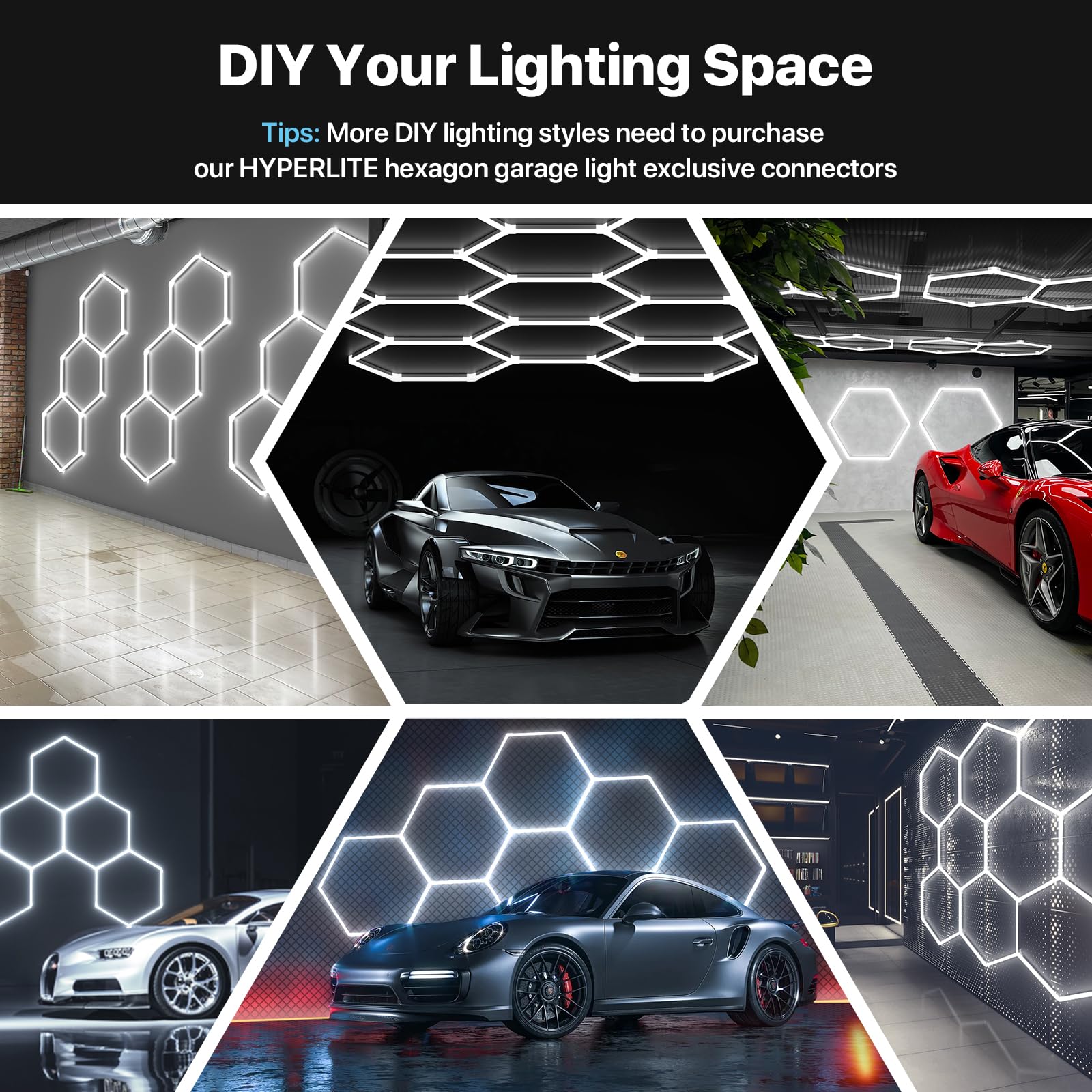 HYPERLITE Gen 2 hexagon light suitable for car detailing and studio spaces.