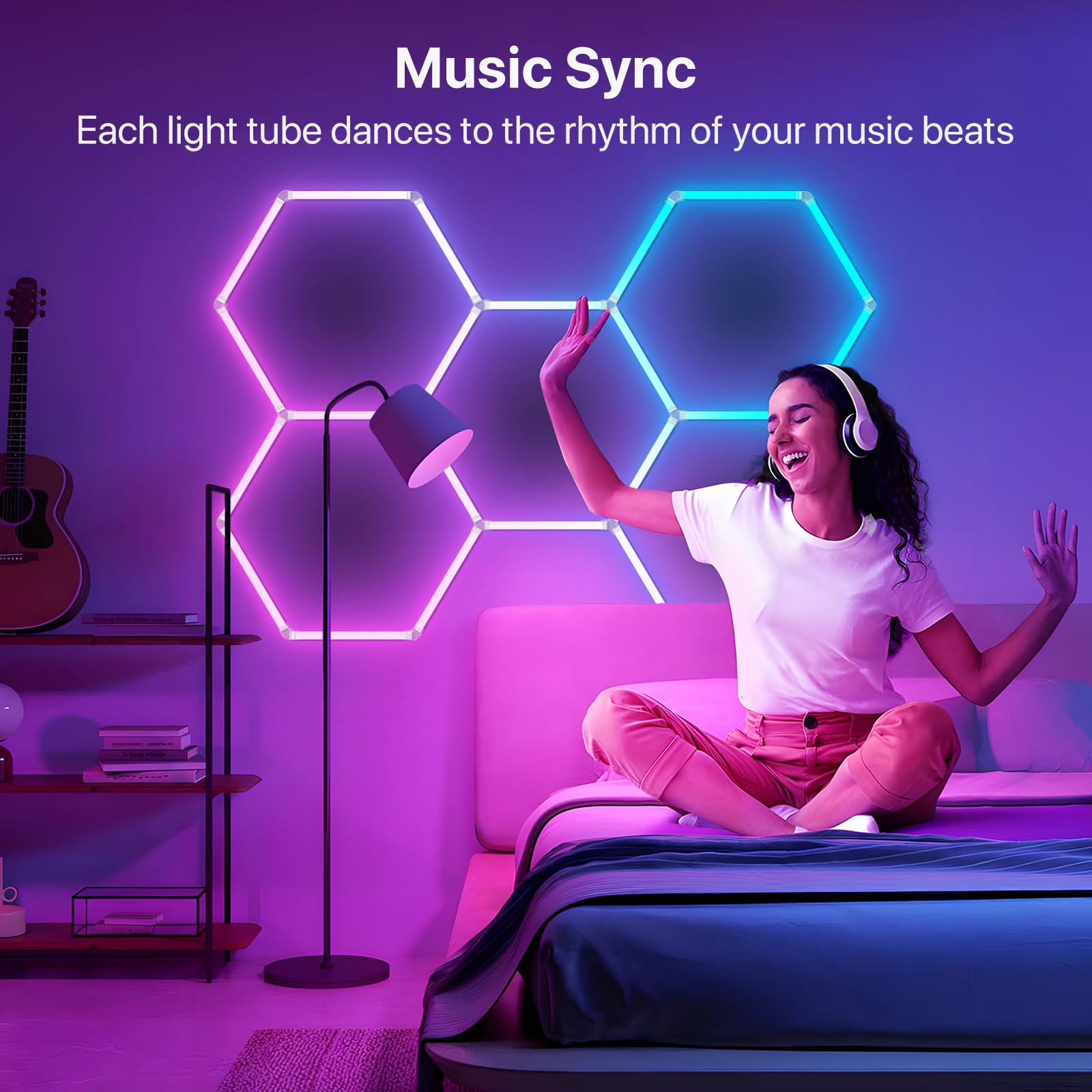 HYPERLITE Hexagon lights app control enables DIY scenes and easy adjustments.