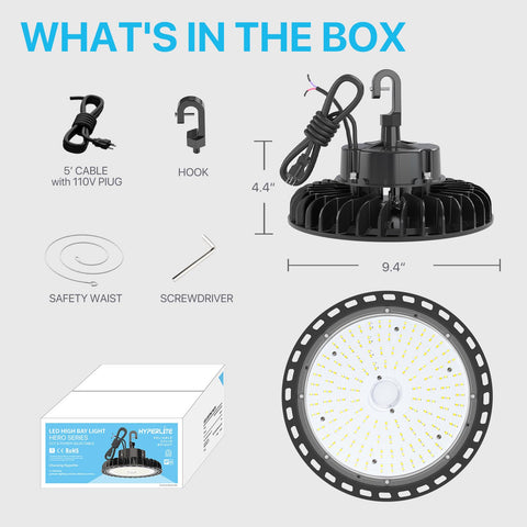 Hyperlite High Bay LED Light 110V plug and 5 ft power cord