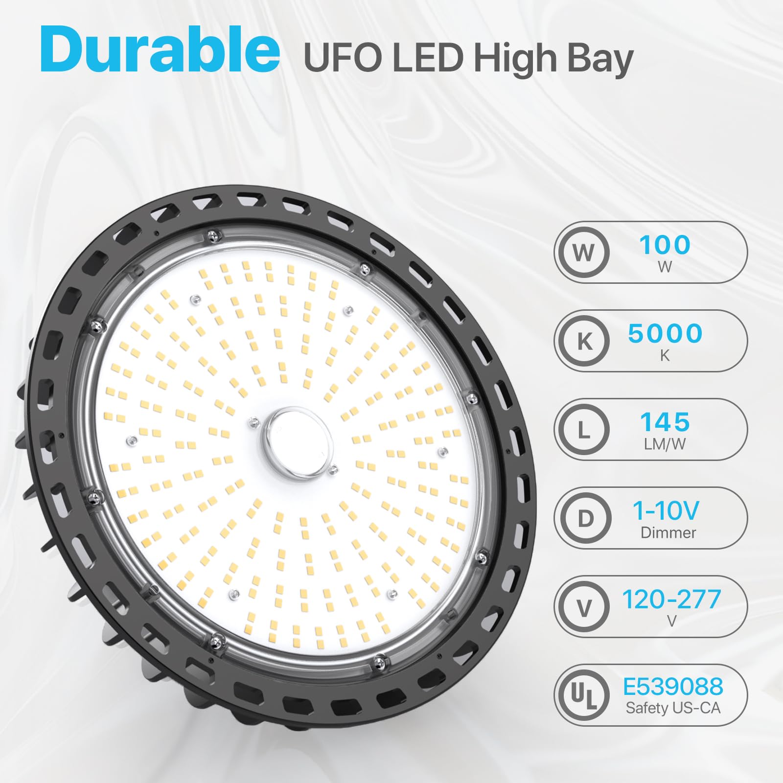 Hyperlite High Bay LED Light install with hook and cord
