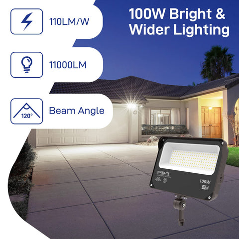 HyperLite LED flood light shows a wide 120-degree beam for broad coverage