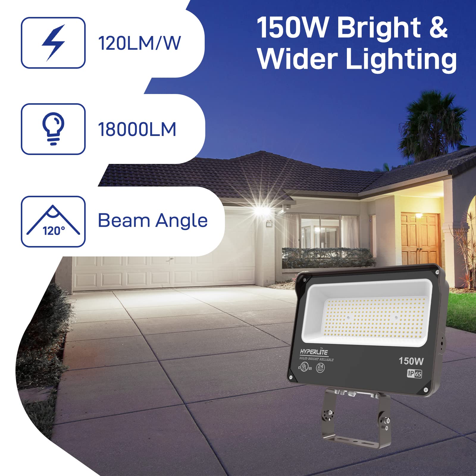 HYPERLITE 150W flood light side view highlighting compact design