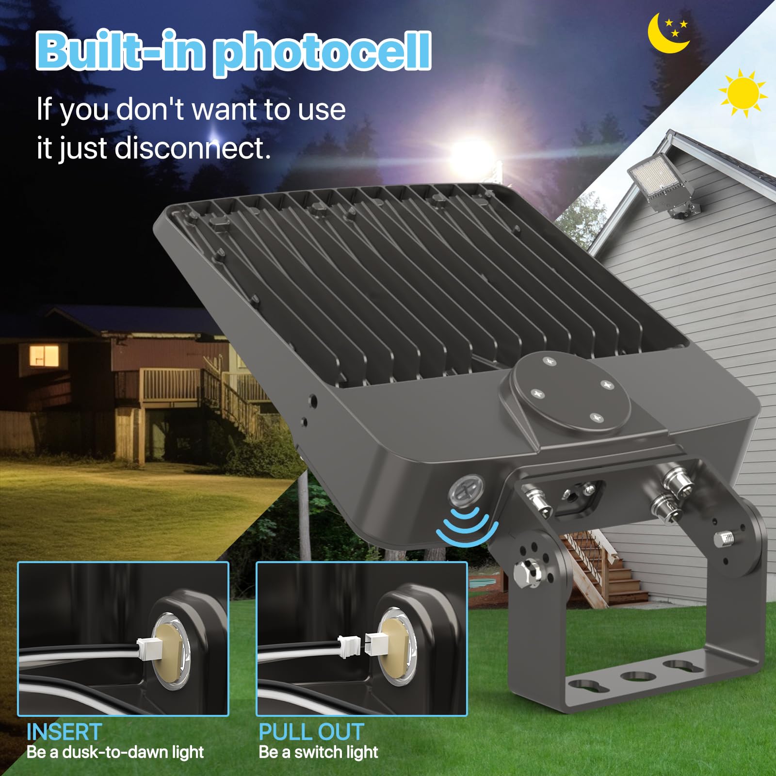HyperLITE parking-lot-light adjustable-trunnion enables 0-180 degree lighting control.