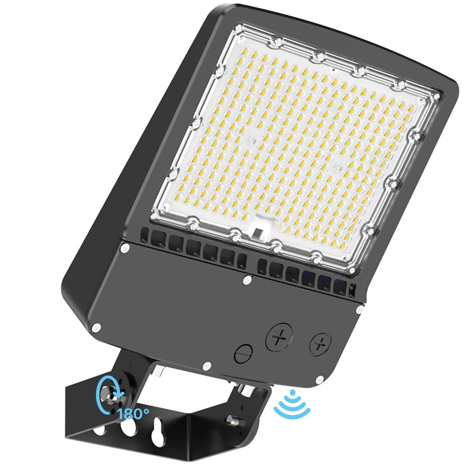HyperLITE parking-lot-light front view shows 200W brightness for clear outdoor illumination.