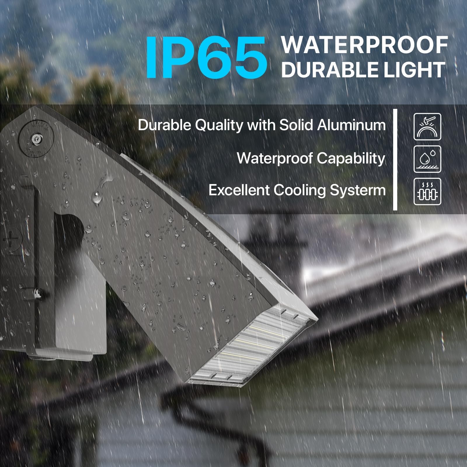 HYPERLITE LED Wall Pack 40W photocell sensor enables dusk-to-dawn operation.