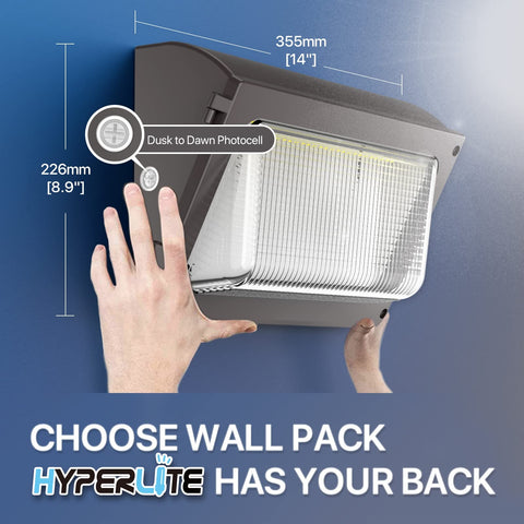 HyperLITE LED wall pack showcases durable die-cast aluminum housing.