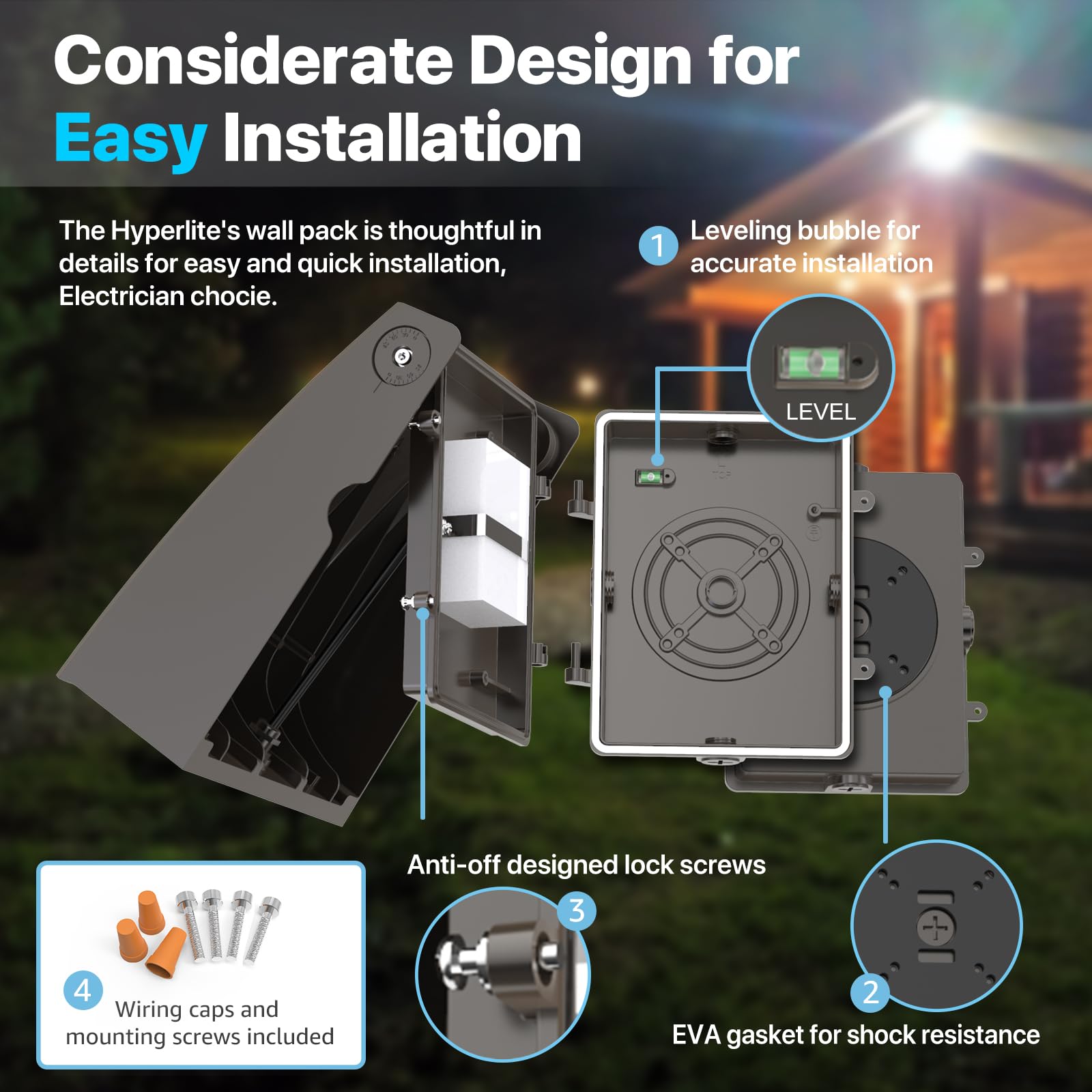 Hyperlite LED Wall Pack Light adjustable head 0-90 degrees targets entrances and driveways.