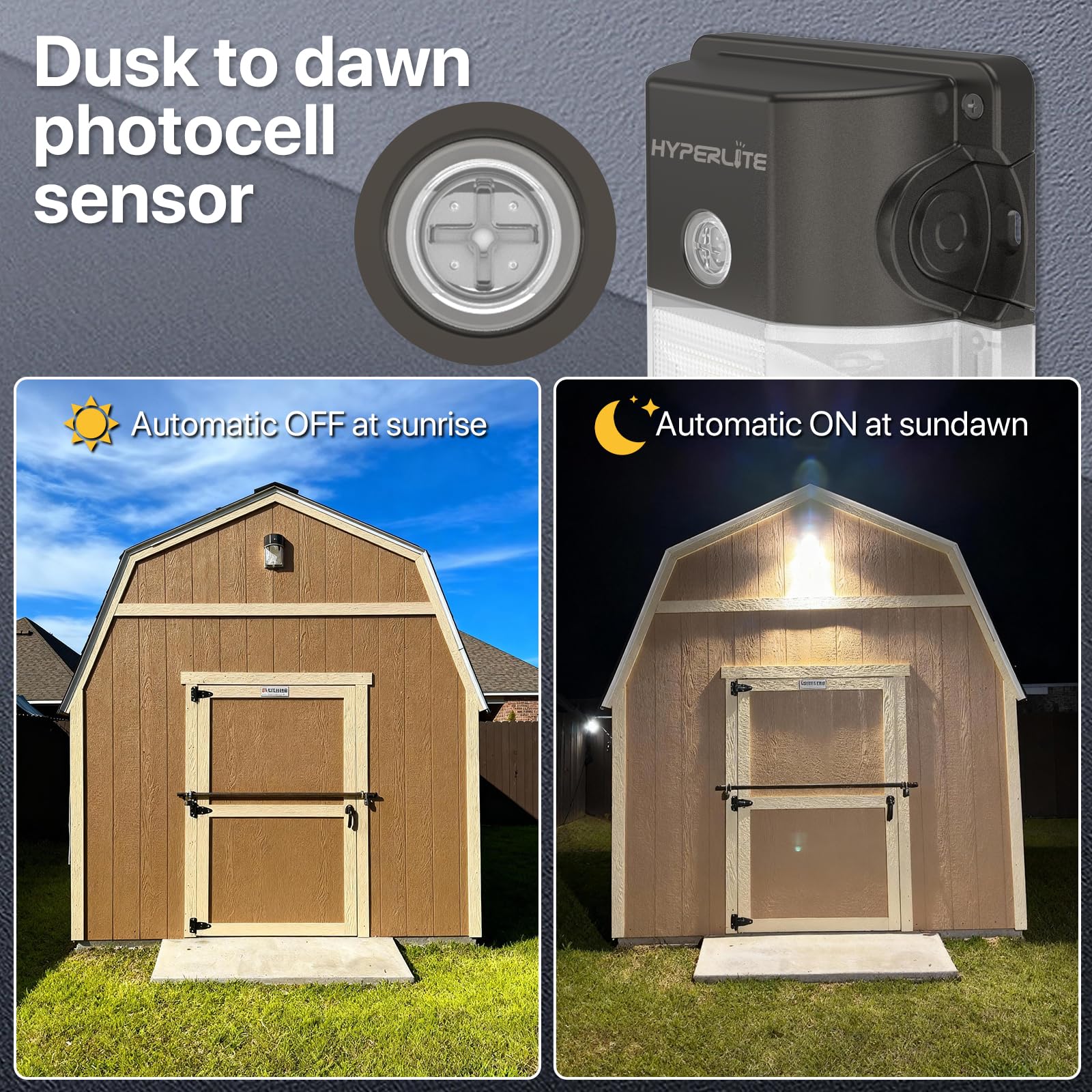 HYPERLITE die-cast aluminum housing enhances outdoor durability.