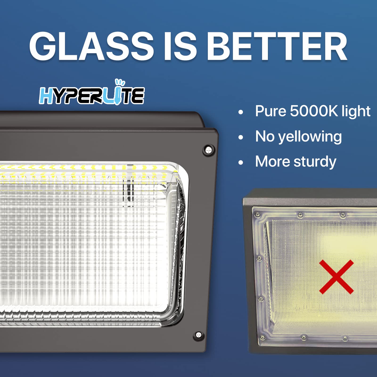 HyperLITE LED wall pack features dusk-to-dawn photocell for automatic operation.