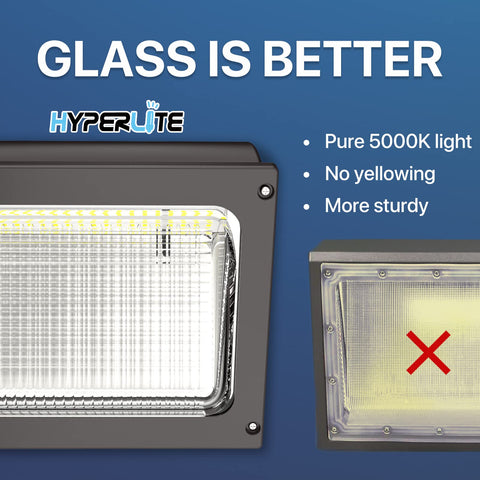HyperLITE LED wall pack features dusk-to-dawn photocell for automatic operation.
