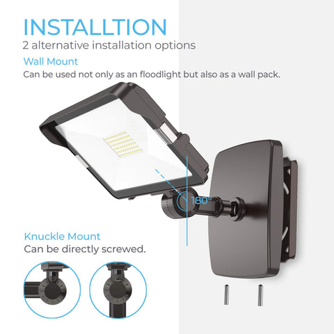 Hyperlite outdoor LED flood light wall mount provides versatile security lighting.