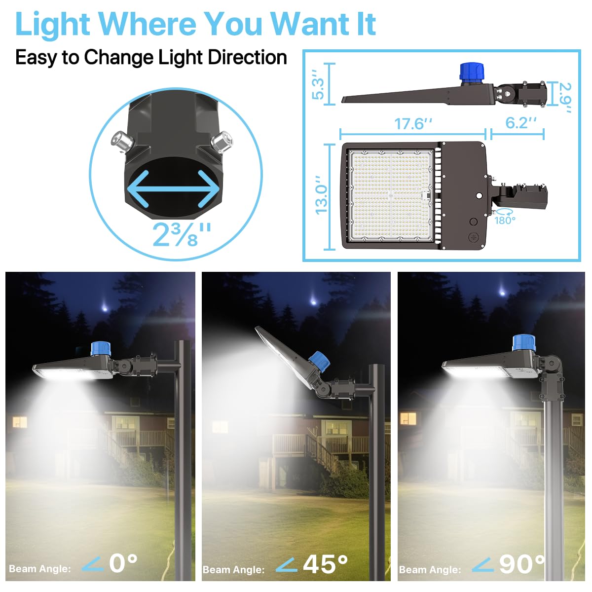 HYPERLITE outdoor-light applications for parking, stadiums, and driveways.