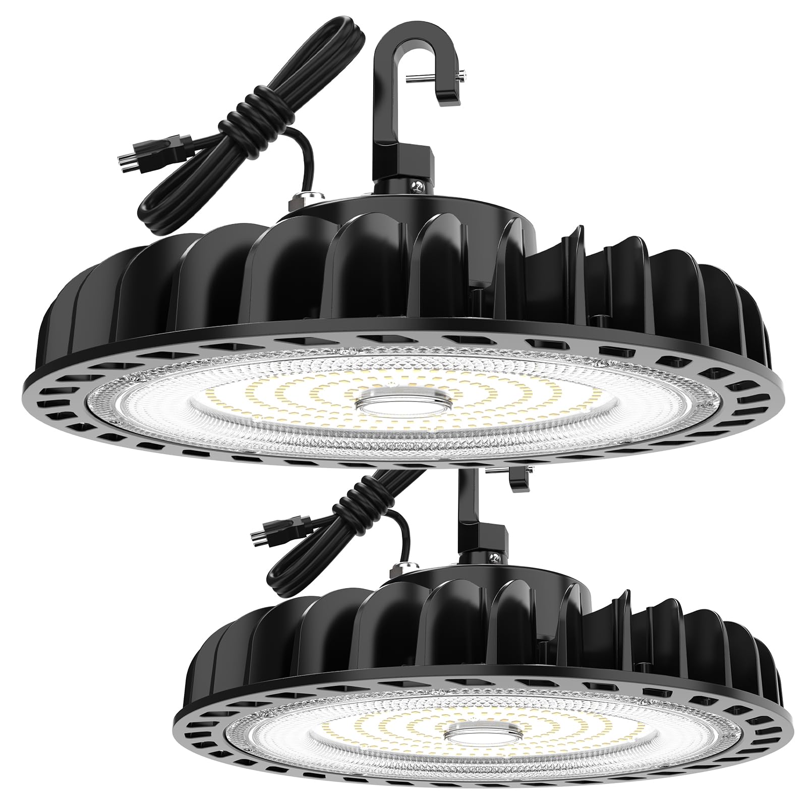 HYPERLITE UFO high bay light, front view, delivers wide, even illumination for large spaces.