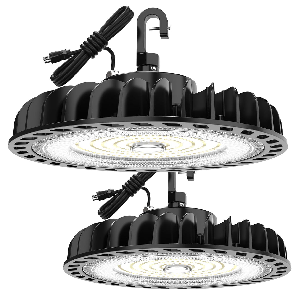 HYPERLITE UFO high bay light, front view, delivers wide, even illumination for large spaces.
