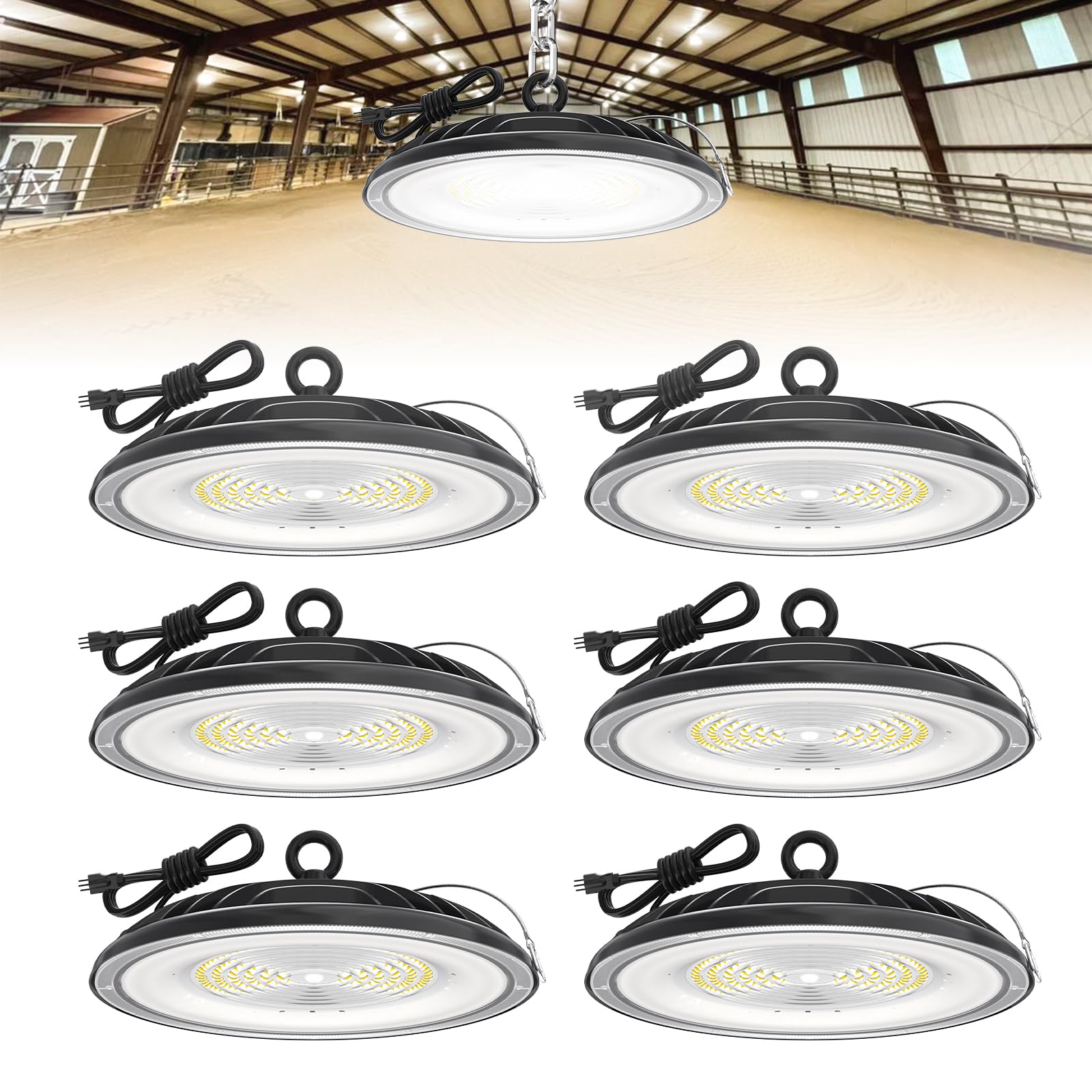 HyperLITE UFO LED high bay light front view for bright warehouse illumination