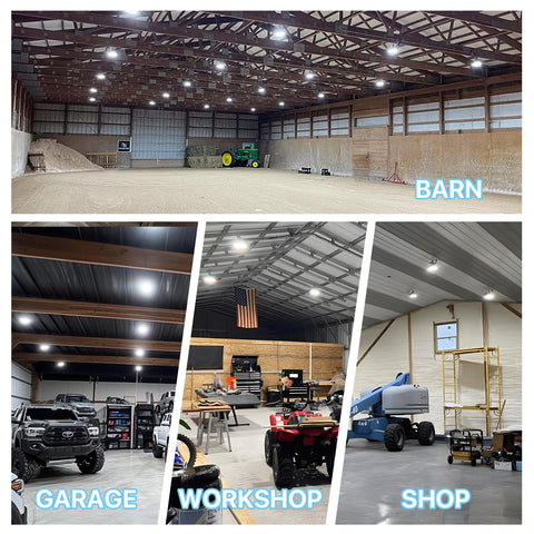 Hyperlite UFO LED high bay light ideal for workshops, garages, and warehouses.