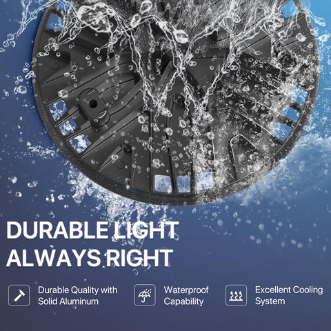 Hyperlite UFO LED high bay light PC cover resists yellowing for lasting clarity.
