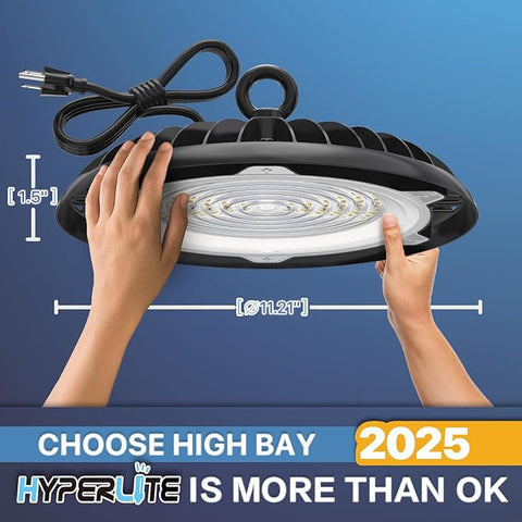 Hyperlite UFO LED high bay light plug 6ft cord enables easy setup